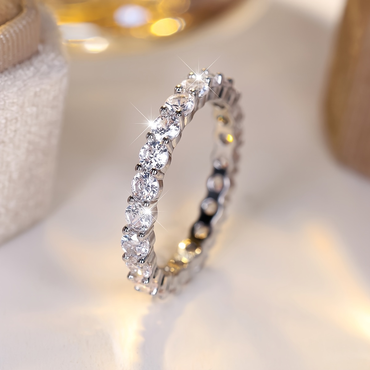 Golden Tone Copper Wedding Ring with Zirconia - Ideal Valentine's Gift